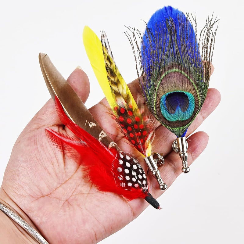 MAOFENG 3PCS Natural Hat Feathers Handmade Alloy Feathers Brooch for DIY Craft Fedora Cowboy Oktoberfest Trilby Hats Holiday Party Accessories Decorations - Image 3